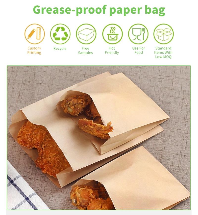 Food Grade Greaseproof Custom Brown Small Wax Coated Kraft Paper Bags for Hamburger Sandwich Hot Dog
