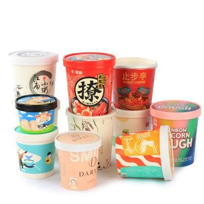 16oz Size 99*75*100mm Disposable Kraft Paper Soup Cup Packaging Cup with Lid