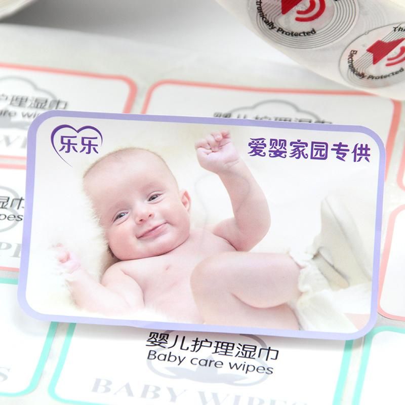 Baby Wet Wipe Tissue Sticker Label Waterproof Removable Adhesive Sticker Label Paper Custom Sticker