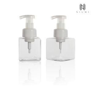 250ml Foam Bottle Clear Facial Mousse Liquid Bottle Foursquare Plastic Container with Foam Pump