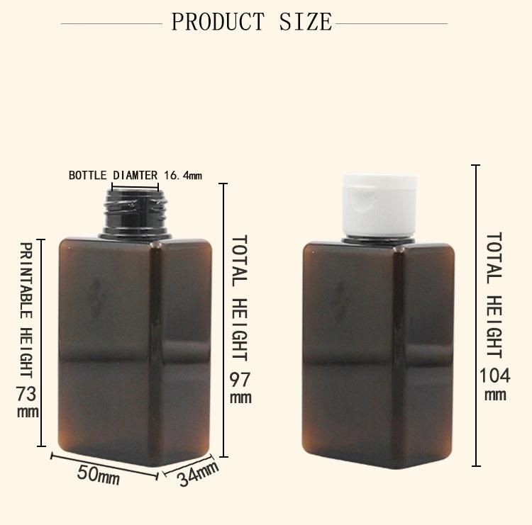 100ml Square Shape PETG Bottle Flip Top Cap for Plastic Cosmetic Packaging Bottle Cosmetics Bottle