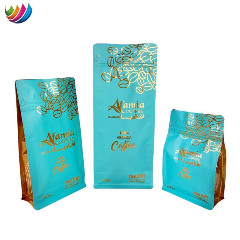 Custom Printed 250g 500g 1kg Stand up Box Bottom Roasted Coffee Bean Pouch Bag with Zipper Coffee Pouch