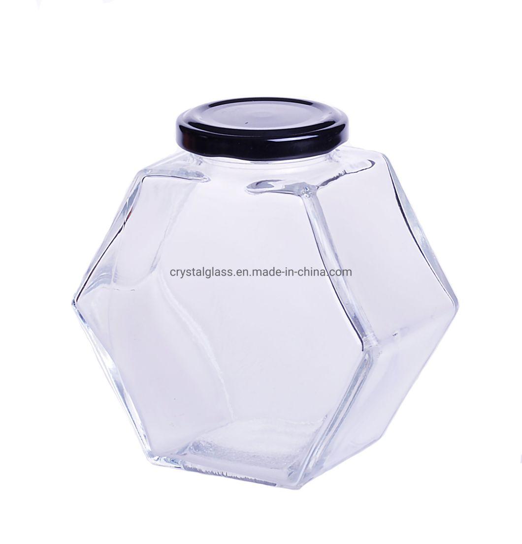 250g Transparent Hexagonal Honey Jar Glass with Twist off Cap