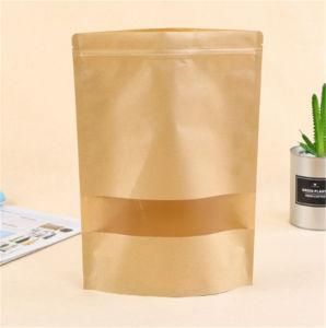 Recycled Stand up Candy Bag Clear Window Kraft Paper Bag with Zipper