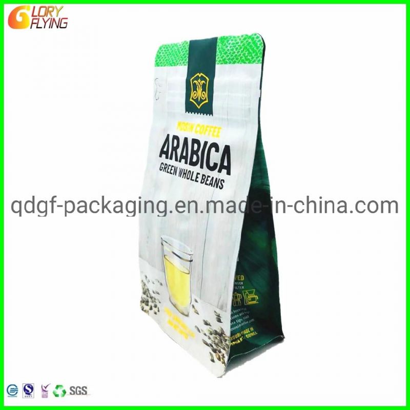 Flat Bottom Coffee Bag with Zipper and Valve/ Plastic Packaging Bag