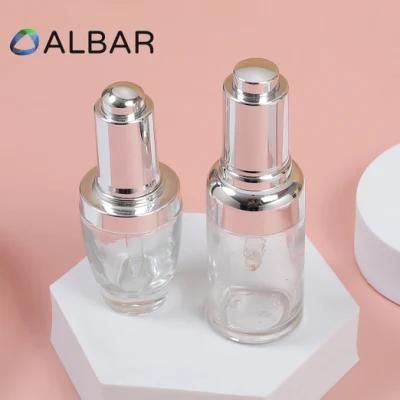 Silver Pump Metal Shoulder Thick Base Glass Bottles for Makeups Personal Care