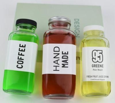 French Sqaure 250ml 350ml 500ml Glass Bottle French Square Water Juice Beverage Milk Kombucha Glass Bottle with Aluminum Cap