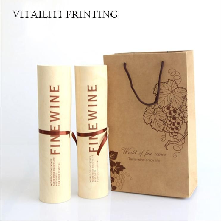 Custom Wholesale Printed Portable Antique Wooden Wine Liquor Box, Rope Carries a Bottle of Wine Box Gift Packaging