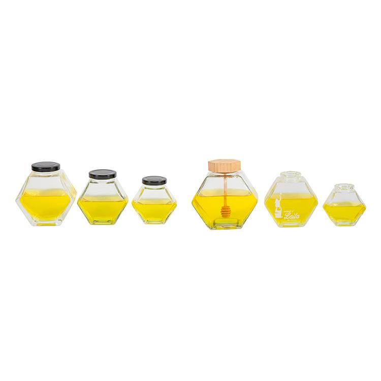300ml Hexagonal Jam Food Packaging Honey Glass Jar for Sealing with Lid