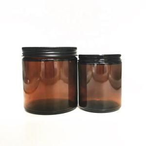 Wide Mouth Straight Side Amber Soy Wax Cosmetics 8 Oz 250ml 500ml 16oz Glassware Glass Candle Jar with Black Metal Lid