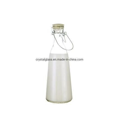 Glass Milk Bottles with Swing Top Cap for Beverage 500ml 1L