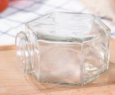 Wholesale Hexagonal Glass Bottle Honey Jars Food Storage Jar with Metal Cap 100/180/280/380ml