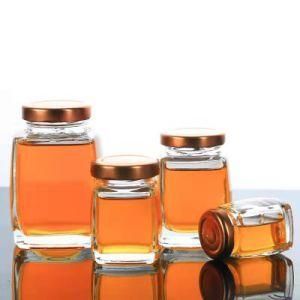 Honey Glass Jar Crystal Material Clear Square 100ml Polygon Bottle for Bee Food Storage Use with Metal Lug Good Seal Lid