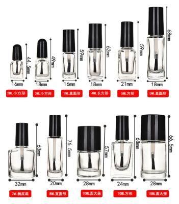 5 Ml Empty Refillable Clear Square Shape Glass Nail Polish Bottles with Black Brush Cap