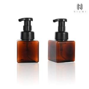 250ml Foam Bottle Amber Facial Mousse Liquid Bottle Foursquare Plastic Container with Foam Pump