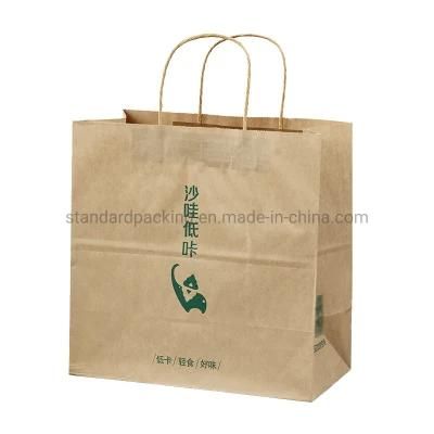 Cheap and Recyclable Kraft Paper for Take Away Food Packing Bag with Twist Handle