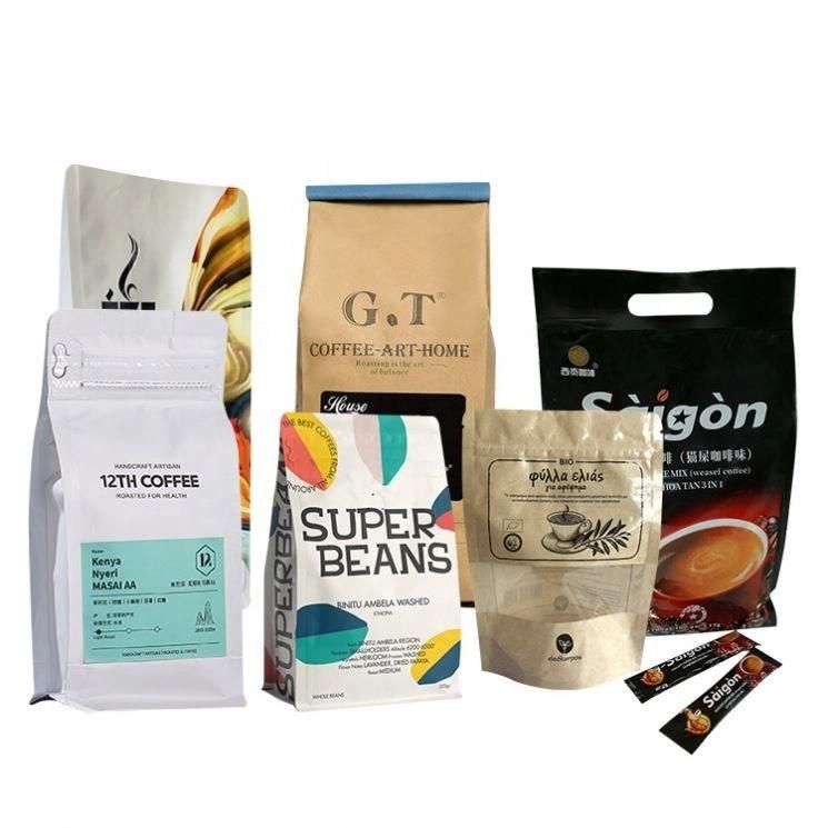 Aluminum Foil Square Bottom Coffee Packaging Bags with Zipper Valve