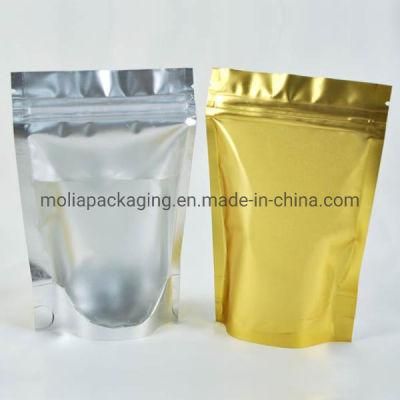 Degradable Plastic Bags/Stand up Sealing Bags Food Grade with Zipper and Tear Notches Gold/Clear Windows Stand up Bags