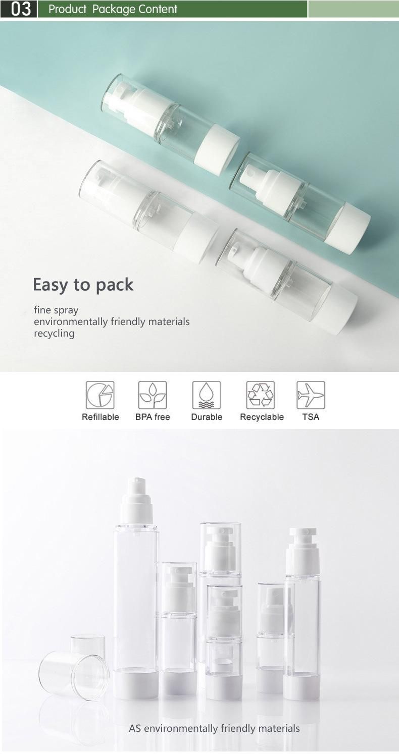 in Stock! 15ml Airless Cosmetic Lotion Bottle with Flat Sprayer Nozzle