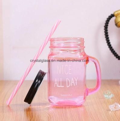 16oz Glass Mason Jars with Handle and Metal Lid, Glass Drinking Mug