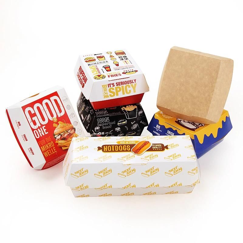 Disposable Kraft Paper Hamburger Container Custom Disposable Burger Packing Paper Box