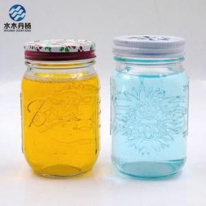 350ml 12oz Sun Flower Embossed Logo Mason Glass Jar with Tinplate Cap