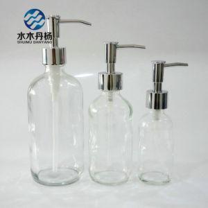 4oz 8oz 16oz Clear Hand Washing Glass Bottle with Stainless Steel Pump Sprayer