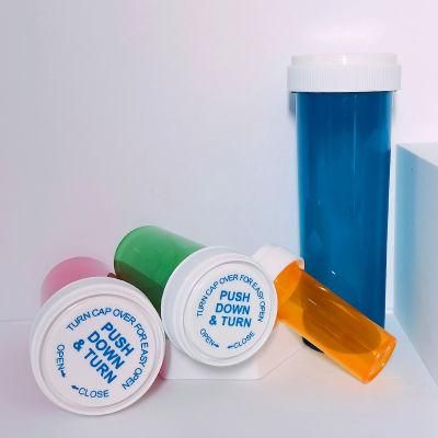Sale Orange Pink Reversible Lid Push Down and Turn Vial Smell Proof PP Capsule Plastic Pill Bottles