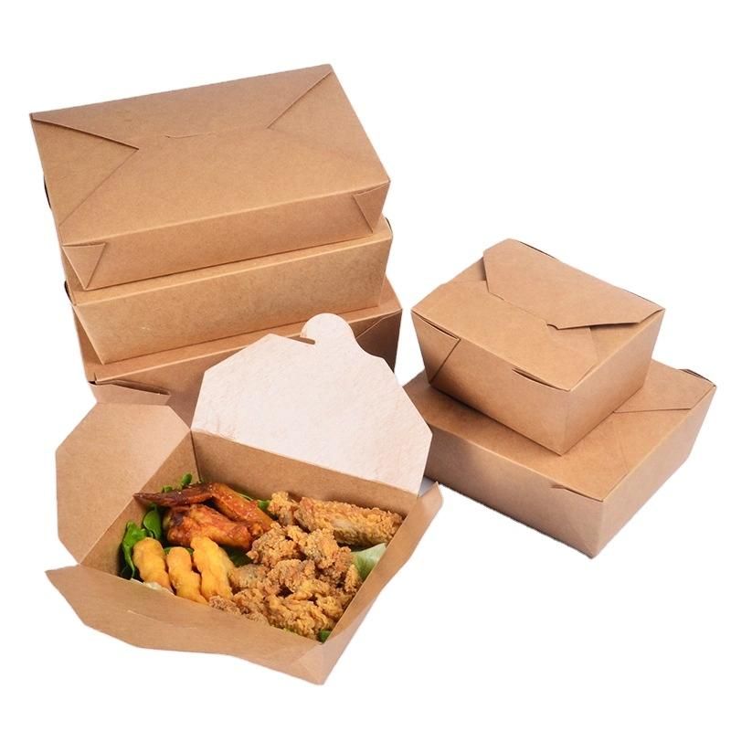 Compostable Tableware Fast Food Packaging Kraft Paper Take out Bento Food Lunch Box