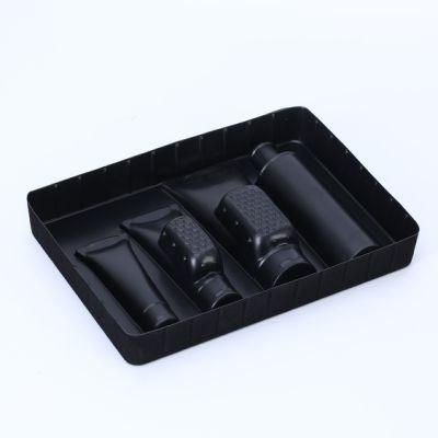 Custom Black PS Flocking Cloth Pattern Plastic Blister Tray for Cosmetic Set