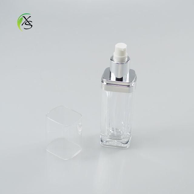 60 Ml Silver Square Shape Bottle Plastic Acrylic Skincare Lotion Bottle