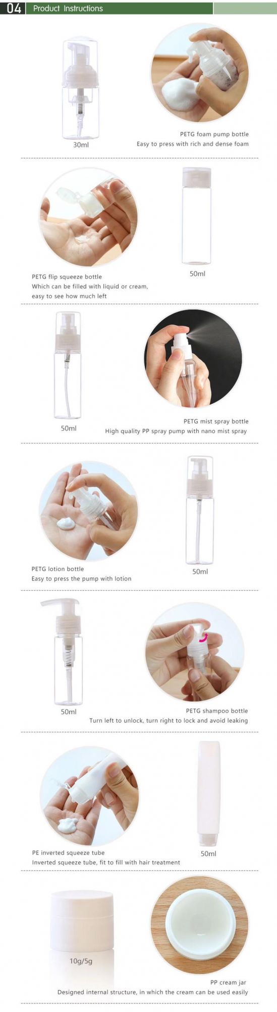 in Stock! 8PCS Plastic PETG Cosmetic Bath Packaging Travel Bottle Set Bag Plastic Packaging