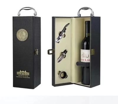 Printed Luxury Leather Wooden Package Custom Print Logo Full Color Golden Embossing Wine Gift Packing Box Liquor Packaging Box