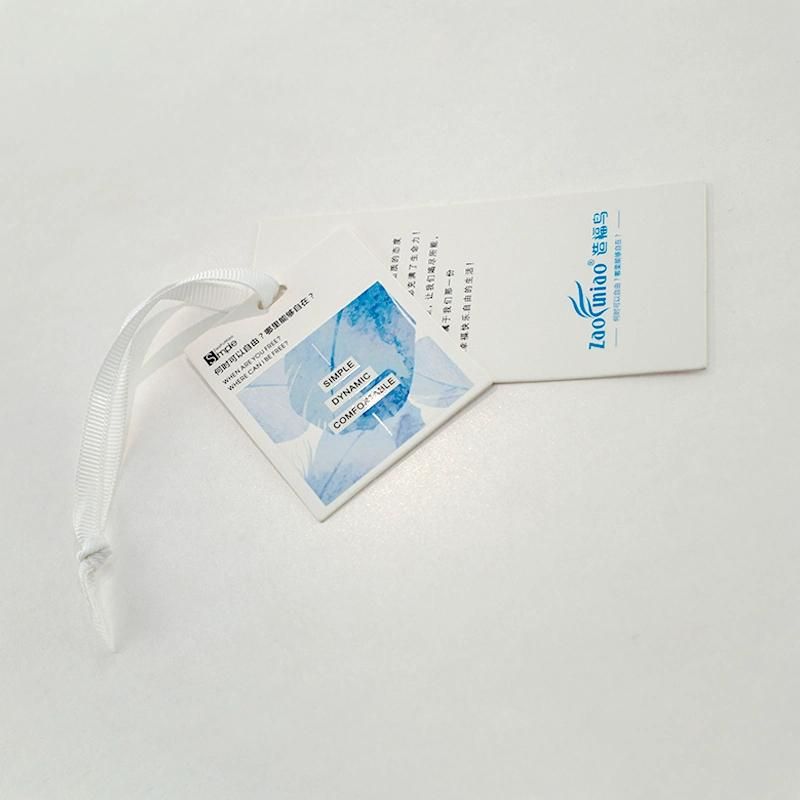 Custom Printed 9*4.5cm White Blue Hangtag with Strings