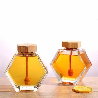 Wholesale Unique 220ml 380ml Frascos PARA Miel Packaging Flat Hexagon Glass Jar for Honey