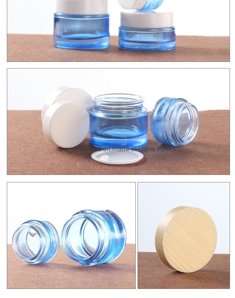 Blue Color Glass Bottle Set with Dpray and Cream Jar