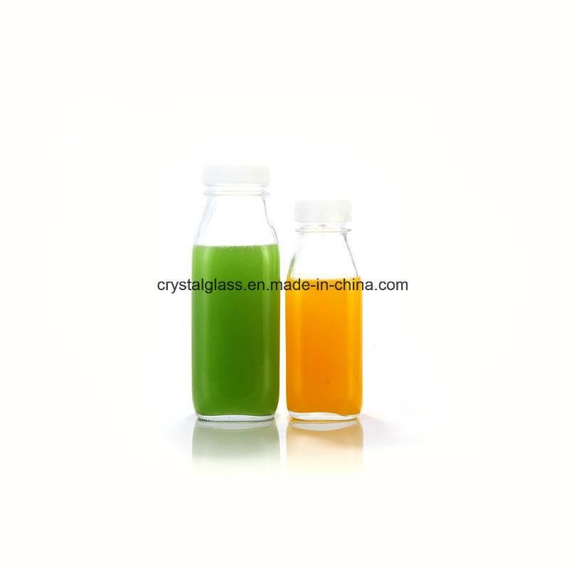 Wholesale Customized Logo Printing 500ml 300ml Empty French Square Glass Juice Milk Bottle