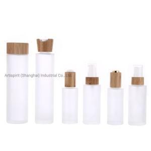 Frosted Clear Quality Glass Bottle with Bamboo Lid Flip Cover Cap Lotion Pump