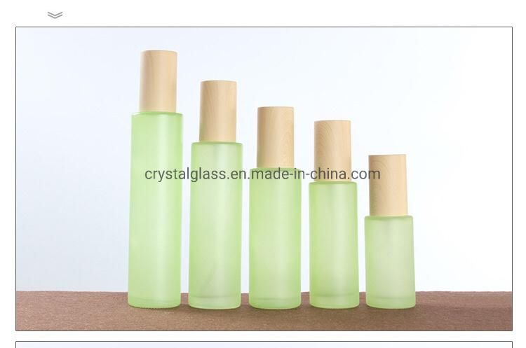 Green Color Lotion Spray Bottle with Wood Caps for Cosmetic Packing