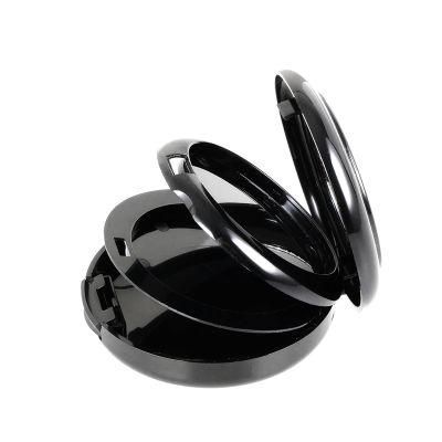 Hot Selling Black Plastic Cosmetic Packaging Round Empty Pressed Powder Compact Case
