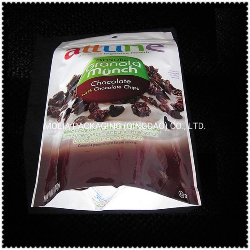 Laminated Resealable Stand up Aluminum Foil Pouch with Zipper/Tear Notches/Clear Windows