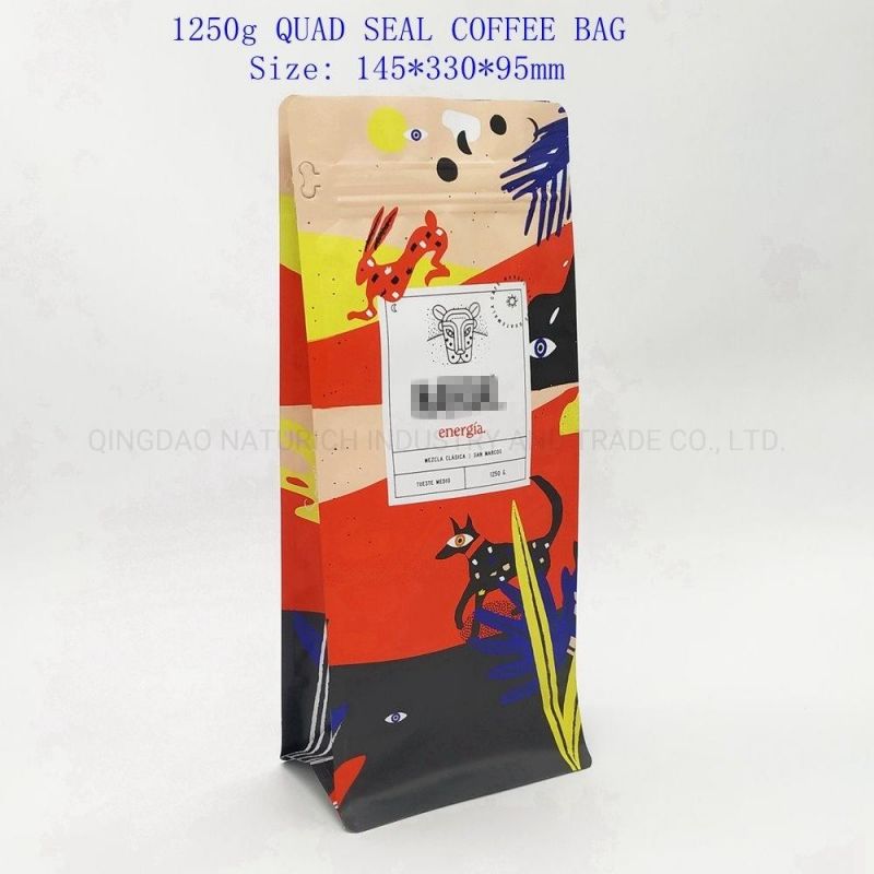 1250g Flat Bottom Zipper Coffee Bag with Valve/3lb Coffee Bag/3lb Mylar Bag