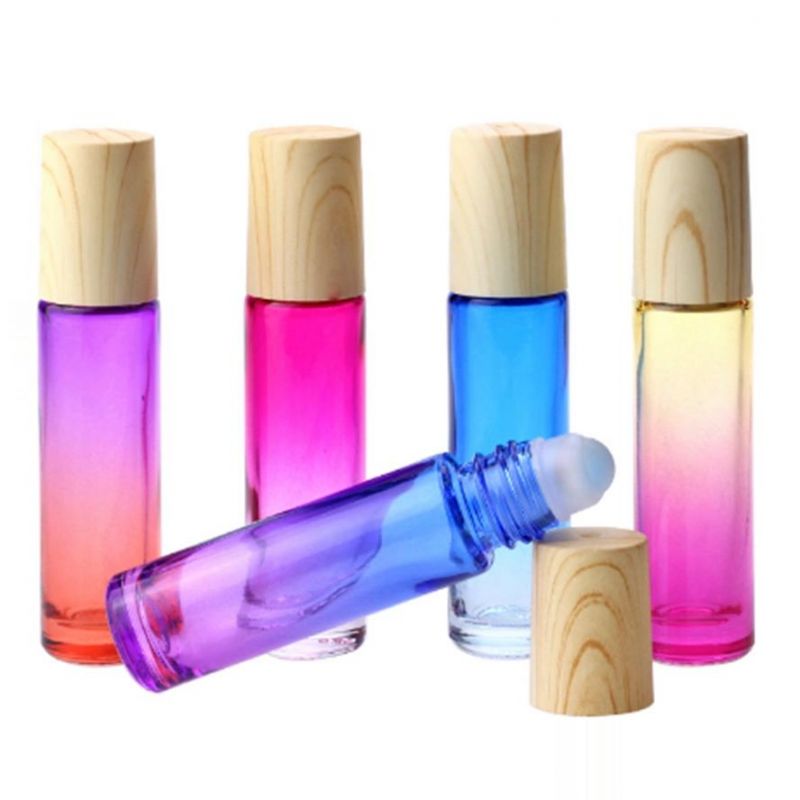 3ml 10ml 15ml Colorful Wooden Cap Glass Bottle with Ball for Perfume Skin Care Products