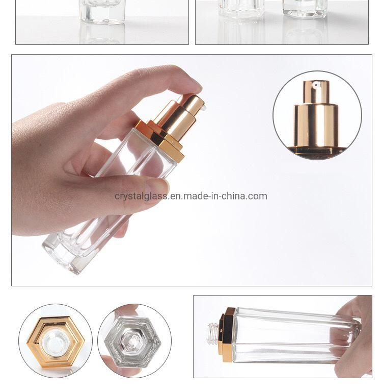 Hex Series Cosmetic Glass Bottle with Lotion Bottle and Cream Jar