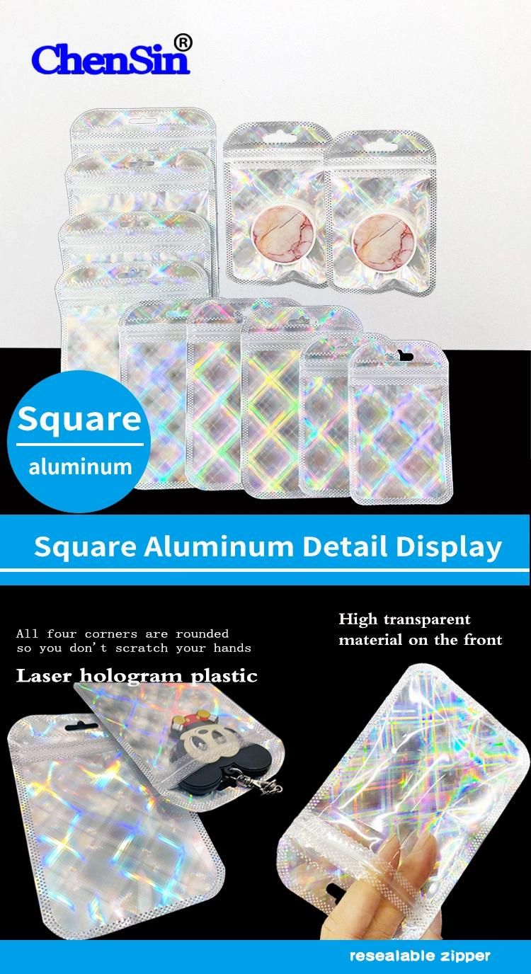 Nail Decorator Clear Zipper Plastic Pouch Laser Holographic Ziplock Bag