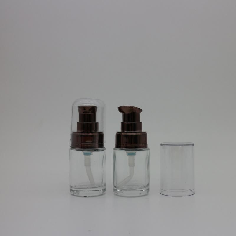 15ml Clear Glass Bottle with Pump and Over Cap for Foundation and Serum