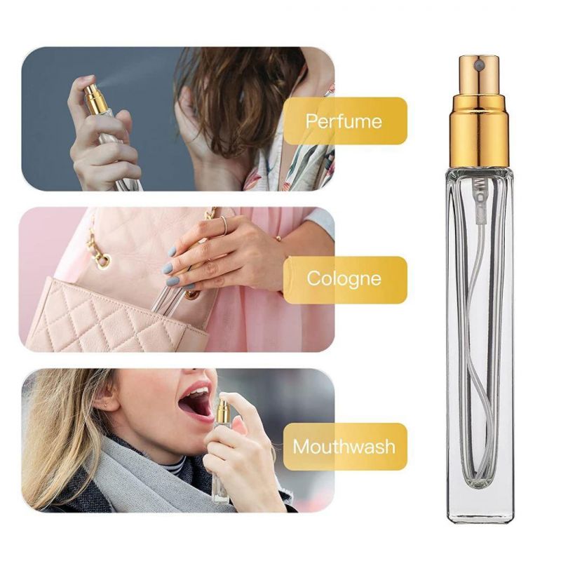 Perfume Essential Oil Bottles Refillable Thick Glass Bottle 1/3oz 10ml Leak Proof Glass Atomizer with Metallic Aluminum Caps