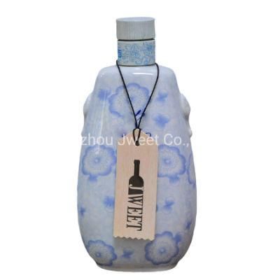 750 Ml White Printed Ceramic Porcelain Vodka Bottle