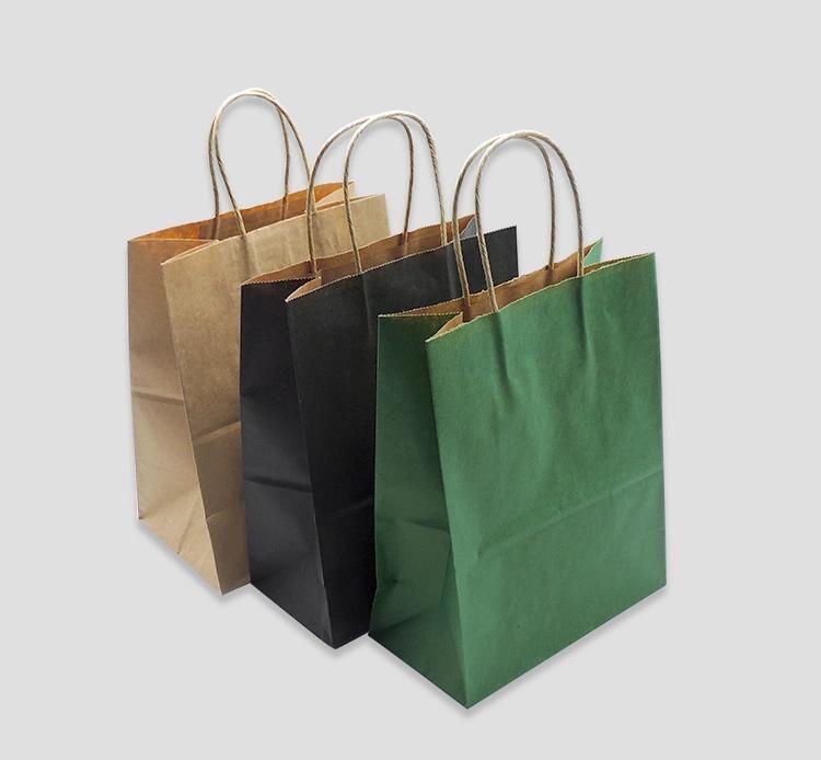 Custom Logo 100% Recyclable Take Away Cloth Shopping Gift Kraft Paper Grocery Bag