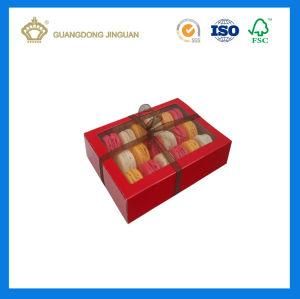 Colorful Printing Macaron Packaging Box with Ribbon Closure (PVC window macaron box)